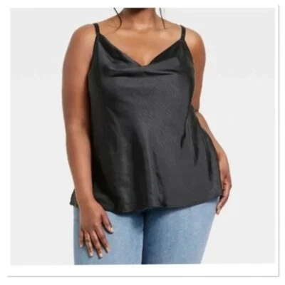 Women's Ava & Viv Size 3X Black Satin Sleeveless Tank Top 3XL New with Tags - Image 1 of 2