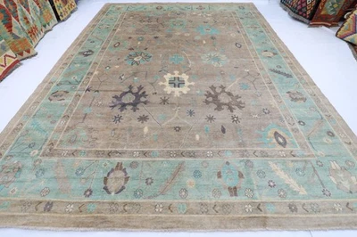 10x14 ft Oushak Gray Area Rug Afghan Hand Knotted Veg Dye Wool Tribal Rug - Image 1 of 4