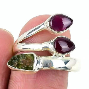 Anello dichiarazione trendy compleanno argento massiccio 925 pietra preziosa rubino rosso Kashmir US 8,5 - Foto 1 di 7