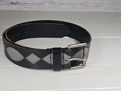 Linea Pelle Black Gray Leather Belt Solid Brass Buckle Size 32  - Image 1 of 4