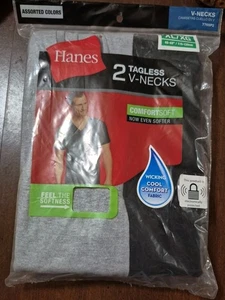 2 Pk Hanes Mens XL/XG 46-48" V-Neck Tshirts Soft Breathable- Black & Grey (A206 - Picture 1 of 2