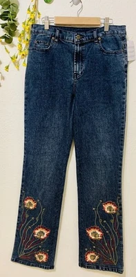 Pantalones de mezclilla DG2 Diane Gilman para mujer talla 4T adornados bordados bootcut nuevos con etiquetas Foto 1 de 4