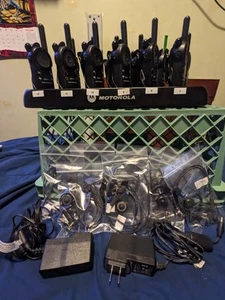 13 Motorola CLS 1110 Two Way Radio with 12 Belt Clips, 12 Earpieces & 2 Cradles  - Picture 1 of 12