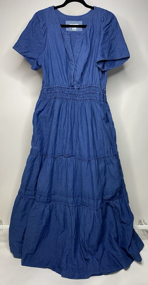 Maeve Anthropologie Somerset Maxi Dress Women's Large Blue Chambray Tiered Boho - Image 1 of 4