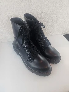 Sugar Kaedy Women Black Boots Combat 8.5M Leather Lace ZipUp Ankle Chunky Heel - Picture 1 of 8