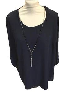 CANADA (C&A Spain) Navy Blue Embellished Blouse U.K. 20 BNWTS FREE POST - Picture 1 of 6