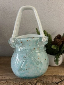 Vintage Block Kristall Vase Sophie Glas Handtasche blau orange Akzente mundgeblasen Geldbeutel - Bild 1 von 19