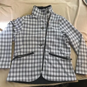 WOOLRICH Coat- Women's Black & White Plaid Asymmetrical Zip Jacket - Size Large - Picture 1 of 12