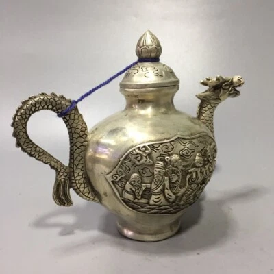 Antigua tetera baxiana con mango de dragón de cobre adorno artesanal Foto 1 de 4