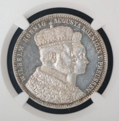 1861 A Germany Prussia Thaler Coronation Coin MSPL 61 NGC, Looks Proof - Image 1 of 2