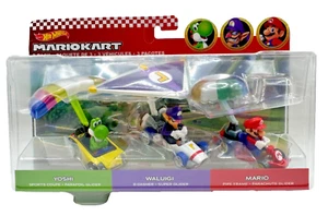 Hot Wheels Mario Kart Gliders 3 Pack Yoshi Waluigi and Mario New - Picture 1 of 6