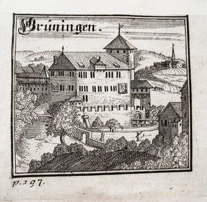 Grüningen Svizzera Bluntschli rara vera antica incisione su rame 1742 - Foto 1 di 1