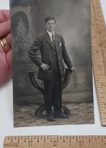 Young Man - Standing - unposted - POST CARD - Real photo - listing # 4617 - Picture 1 of 7
