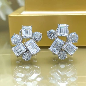 Romantic 925 Silver Plated Stud Earrings Cubic Zirconia Women Party Jewelry - Bild 1 von 6