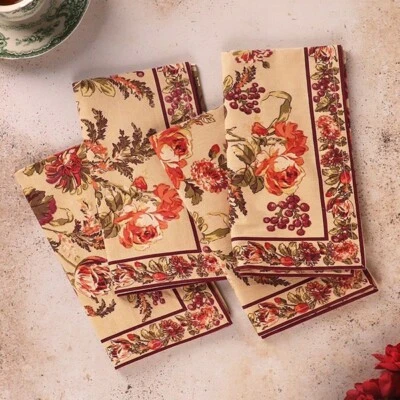 Juego de 4 servilletas antiguas April Cornell Bountiful Harvest frutas de otoño 100 % algodón Foto 1 de 4