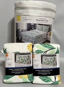 Mainstays Reversible Quilt F/Q With Matching Shams Yellow & Green Lemon Patten - Bild 1 von 4