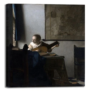 Vermeer donna con liuto design quadro stampa tela dipinto telaio arredo casa - Picture 1 of 4