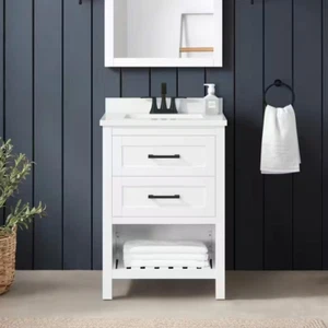 Home Decorators Bath Vanity 24"x19" Single Sink Engineered Stone Top White - Picture 1 of 12
