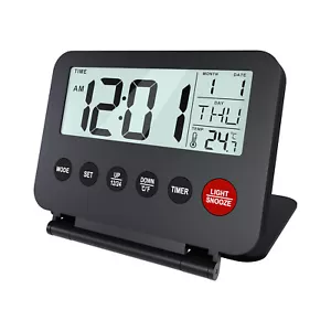 Reisewecker Klappbar Digital, Tragbarer Wecker für Reisen Digitale Uhr - Schwarz - Bild 1 von 5