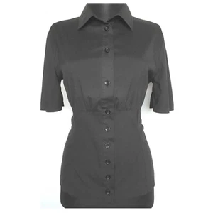 PATRIZIA PEPE 2C0344/T0415 Short Sleeve Fitted Shirt Stretch Poplin Black i42 M - Picture 1 of 5