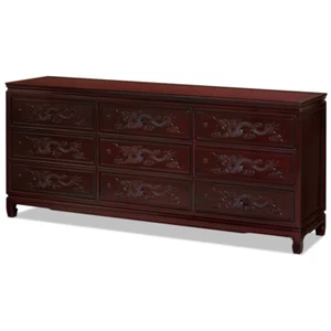 US SELLER - Dark Cherry Rosewood Chinese Dragon Chest of 9 Drawers - Picture 1 of 4