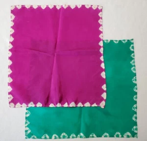 Vintage Silk Handkerchiefs Purple Green 11"x11" Set Of 2 - Picture 1 of 14