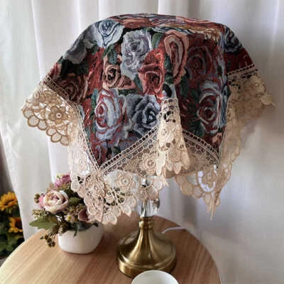Retro Lace Floral Embroidery Tablecloth Square Table Lamp Dustproof Cover Cloth - Image 1 of 4