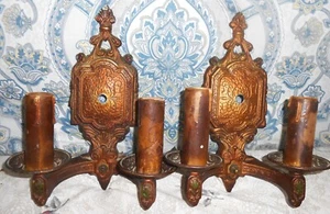 Pair Historical Home Wall Light Sconces Art Deco Hammered c. 1900's Copper Rare - Picture 1 of 14
