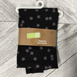 NWT Crazy 8 Girls Sz XL 14 Black Leggings - 1 Stars & 1 Glitter Stripe 2 PR - Picture 1 of 5