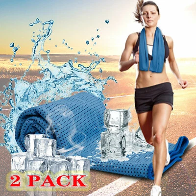 Paquete de 2 toallas de enfriamiento toalla de hielo envoltura para el cuello para deportes correr trotar gimnasio frío Foto 1 de 4