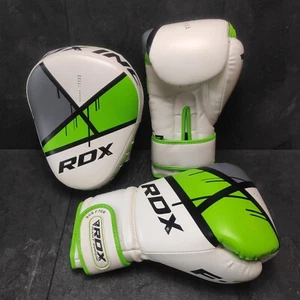 RDX Boxhandschuhe 12 oz & Pratze FPR T9 GN F-7 Ultimate Grip Grün Weiß Pro Serie - Picture 1 of 20