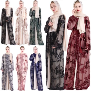 Ramadan Open Robe Abaya Women Embroidery Cardigan Long Dress Muslim Kimono Gown - Picture 1 of 117