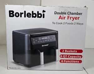 Borlebbi Double Chamber Air Fryer, 8QT, Black 2 Baskets , 6 Functions - Picture 1 of 24