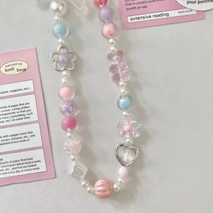 INS Pink Bear Bow Pendant Beaded Phone Chain Fashion Hanging Rope Lanyard Gift - Zdjęcie 1 z 5