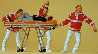 PREISER #10532 NEW HO 1/87 Scale Set of EMS Paramedics with Stretcher & Patient - Image 1 of 4