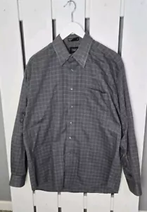 Haggar Men's Long Sleeve Button Up Grid Herringbone Casual Dress Shirt Large - Picture 1 of 10