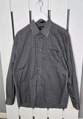 Camisa de vestir informal grande Haggar para hombre manga larga con botones rejilla espiga Foto 1 de 4