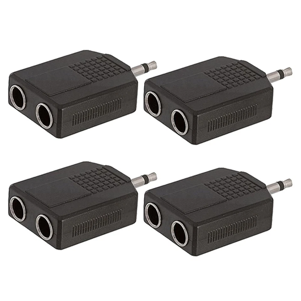4x 3.5mm 1/8" Male to Dual 6.35mm Female Mono Audio Y Splitter Adapter Connector - Image 1 of 1