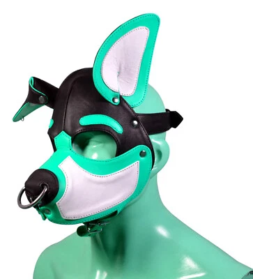 Capucha de cuero para cachorro máscara de cabeza personalizada novedad disfraz perro halloween orejas flojas Foto 1 de 4