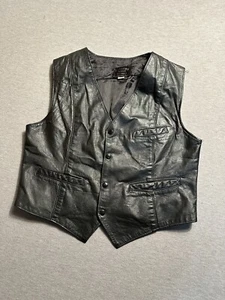 Vintage Gregory & Sons Black Leather Vest USA Made Size 42 Biker Cowboy - Picture 1 of 13