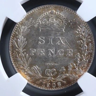 Six pence 1906 NGC MS-62 Great Britain KM#799 Silver UK GB Grande-Bretagne 6 - Image 1 of 4