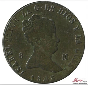 España Isabel II 8 Maravedis 1843 Jubia Cu BC / F - Picture 1 of 2