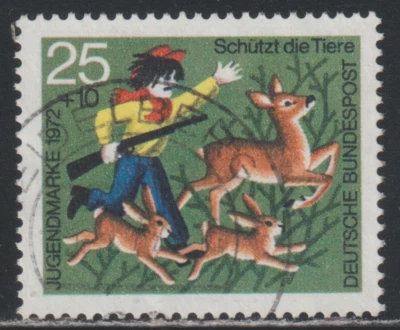 Germany 1972 SC# B482 - Hunter chasing deer and rabbits - Used Lot # 594 - Image 1 of 2