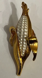 Damen Brosche Anstecknadel Maiskolben goldfarben Vintage - Bild 1 von 4