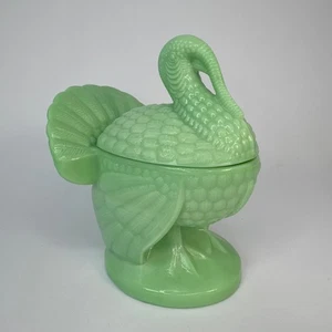 LE Smith Vintage Medium Jadeit Grün Glas Truthahn Deckelschale - Bild 1 von 6