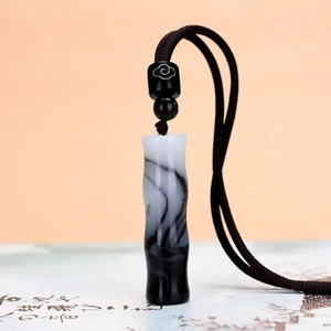 Collar Nefrita Blanco Negro Diseño Bambú Colgante Jade Hetiano Natural Unisex - Imagen 1 de 7