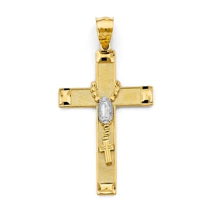 14k 2 Tone Solid Gold Rosario Cross Religious Pendant for Necklace - Picture 1 of 7