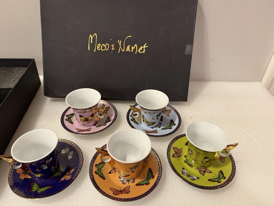 💙Yedi Porcelain Expresso Butterfly Vintage Expresso Cup and Saucer *Set of 5 - Image 1 of 4