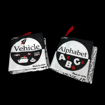 Teytoy Soft Baby Book Lot 2 Alphabet Vehicle Black White Cloth Crinkle Sensory - Image 1 of 4