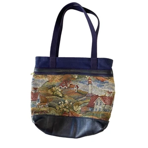 My Maine Tasche Schultertasche Vintage Navy & Canvas Gobelin Granny Core Handtasche - Bild 1 von 16
